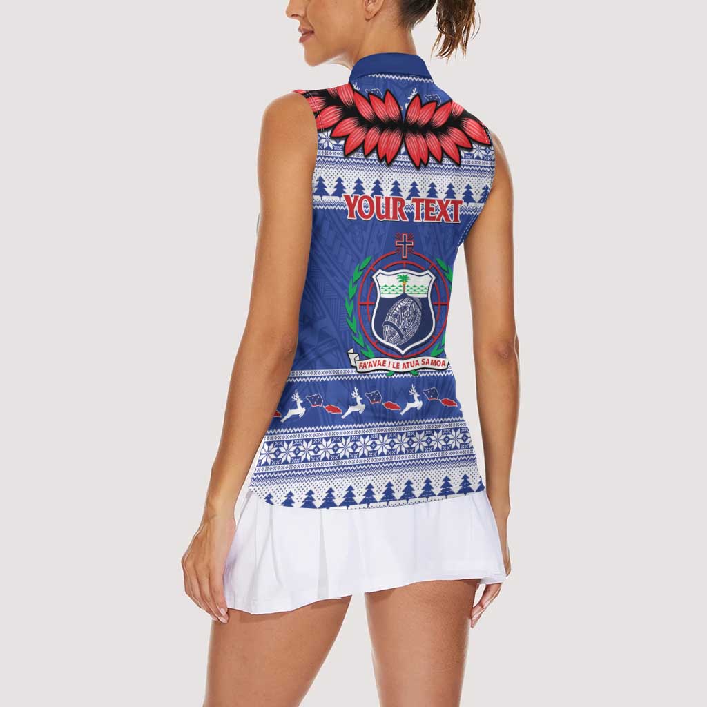 Personalised Toa Samoa Rugby Christmas Women Sleeveless Polo Shirt Ula Fala Samoan Pattern Blue - Polynesian Pride
