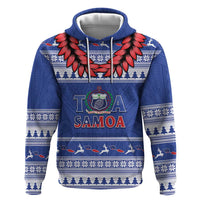 Personalised Toa Samoa Rugby Christmas Zip Hoodie Ula Fala Samoan Pattern Blue - Polynesian Pride