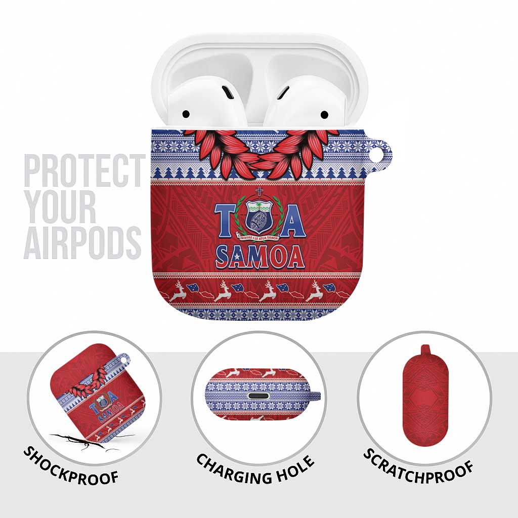 Toa Samoa Rugby Christmas AirPods Case Ula Fala Samoan Pattern Red - Polynesian Pride