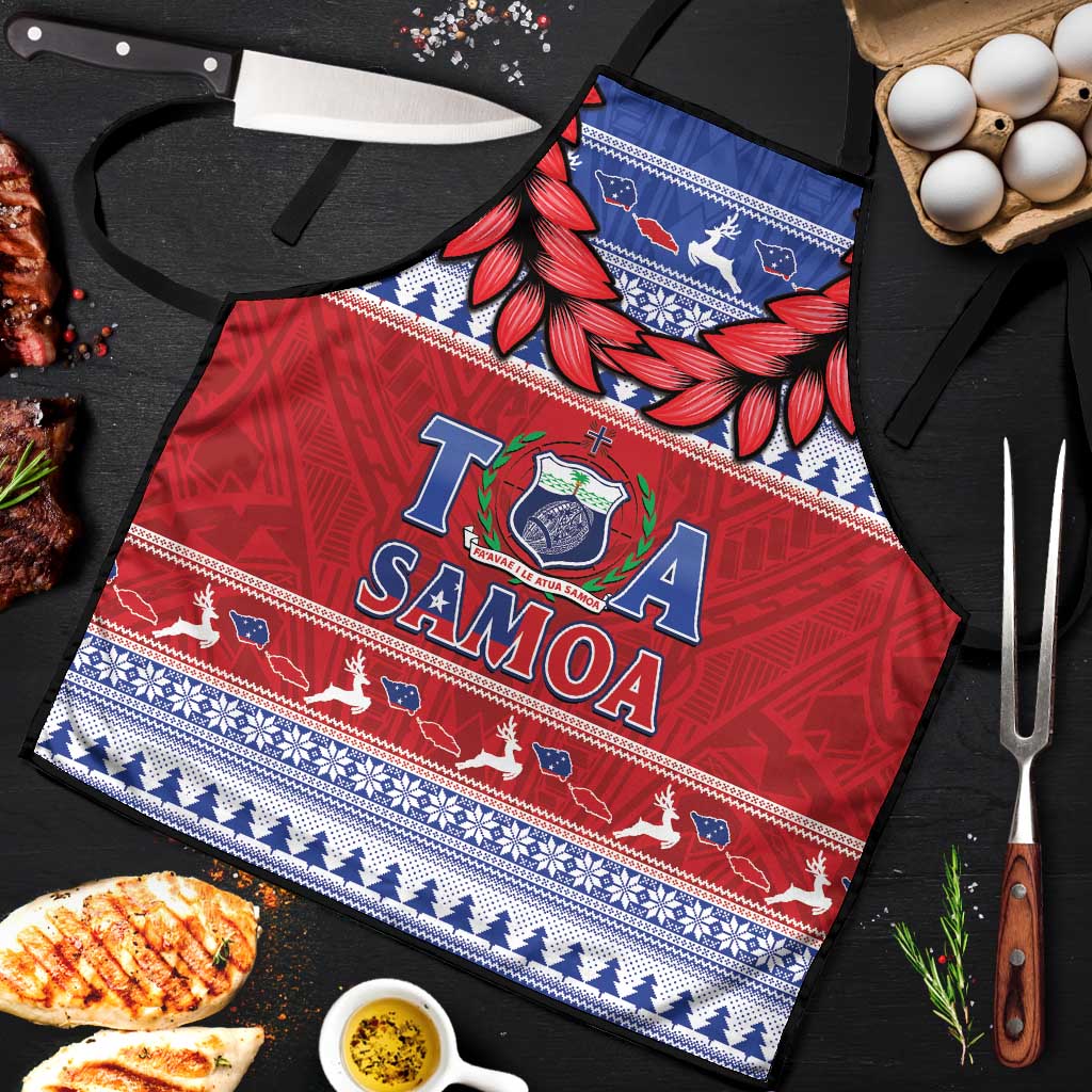 Toa Samoa Rugby Christmas Apron Ula Fala Samoan Pattern Red - Polynesian Pride