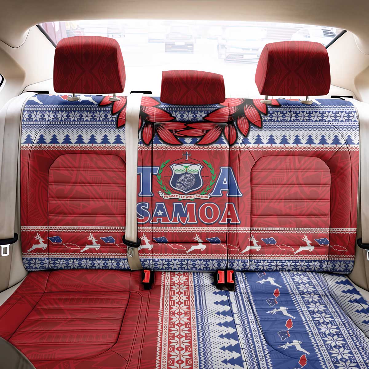 Toa Samoa Rugby Christmas Back Car Seat Cover Ula Fala Samoan Pattern Red - Polynesian Pride