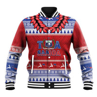 Personalised Toa Samoa Rugby Christmas Baseball Jacket Ula Fala Samoan Pattern Red - Polynesian Pride