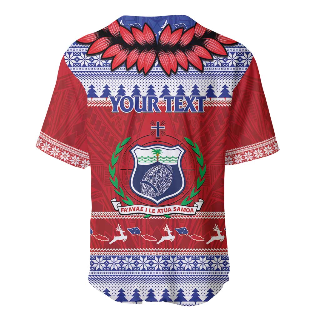 Personalised Toa Samoa Rugby Christmas Baseball Jersey Ula Fala Samoan Pattern Red - Polynesian Pride