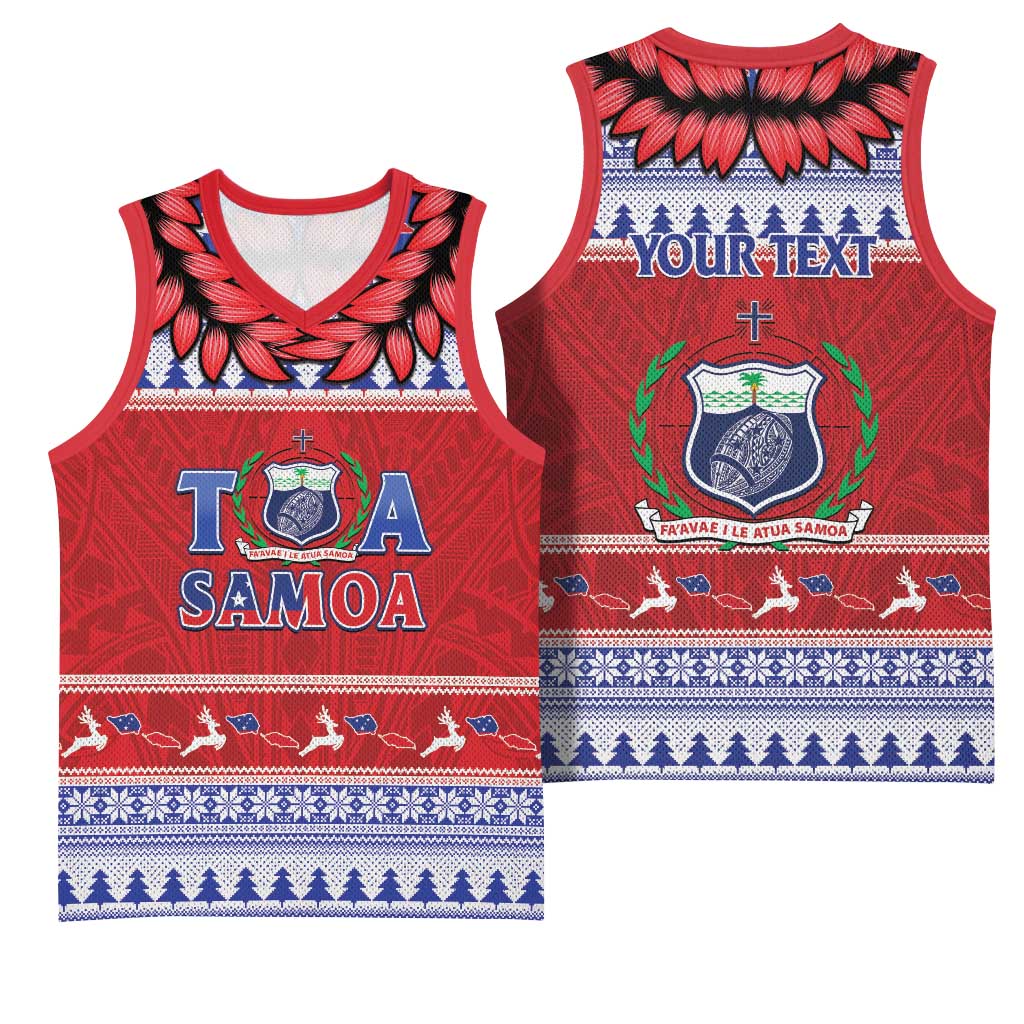 Personalised Toa Samoa Rugby Christmas Basketball Jersey Ula Fala Samoan Pattern Red - Polynesian Pride