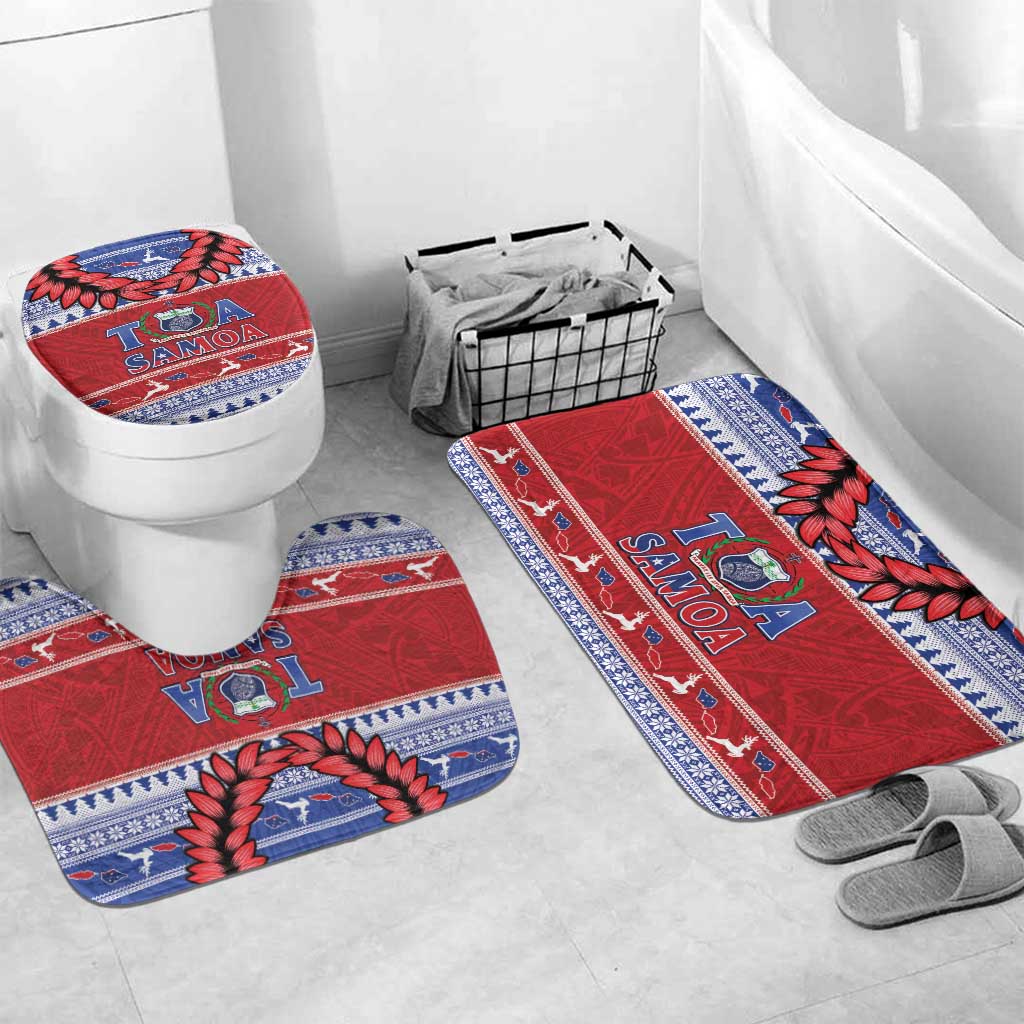 Toa Samoa Rugby Christmas Bathroom Set Ula Fala Samoan Pattern Red - Polynesian Pride