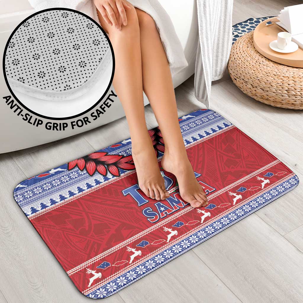 Toa Samoa Rugby Christmas Bathroom Set Ula Fala Samoan Pattern Red - Polynesian Pride