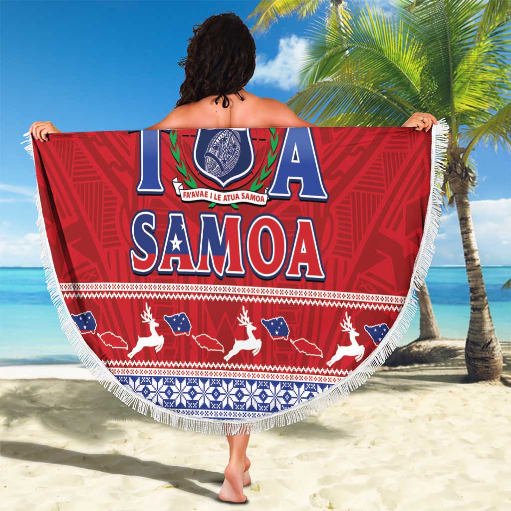 Toa Samoa Rugby Christmas Beach Blanket Ula Fala Samoan Pattern Red - Polynesian Pride