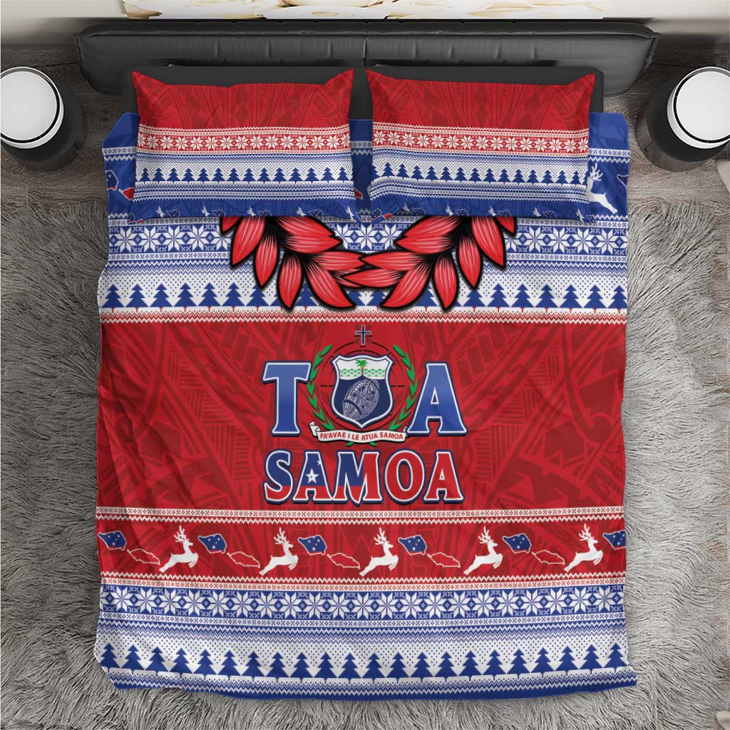 Toa Samoa Rugby Christmas Bedding Set Ula Fala Samoan Pattern Red - Polynesian Pride