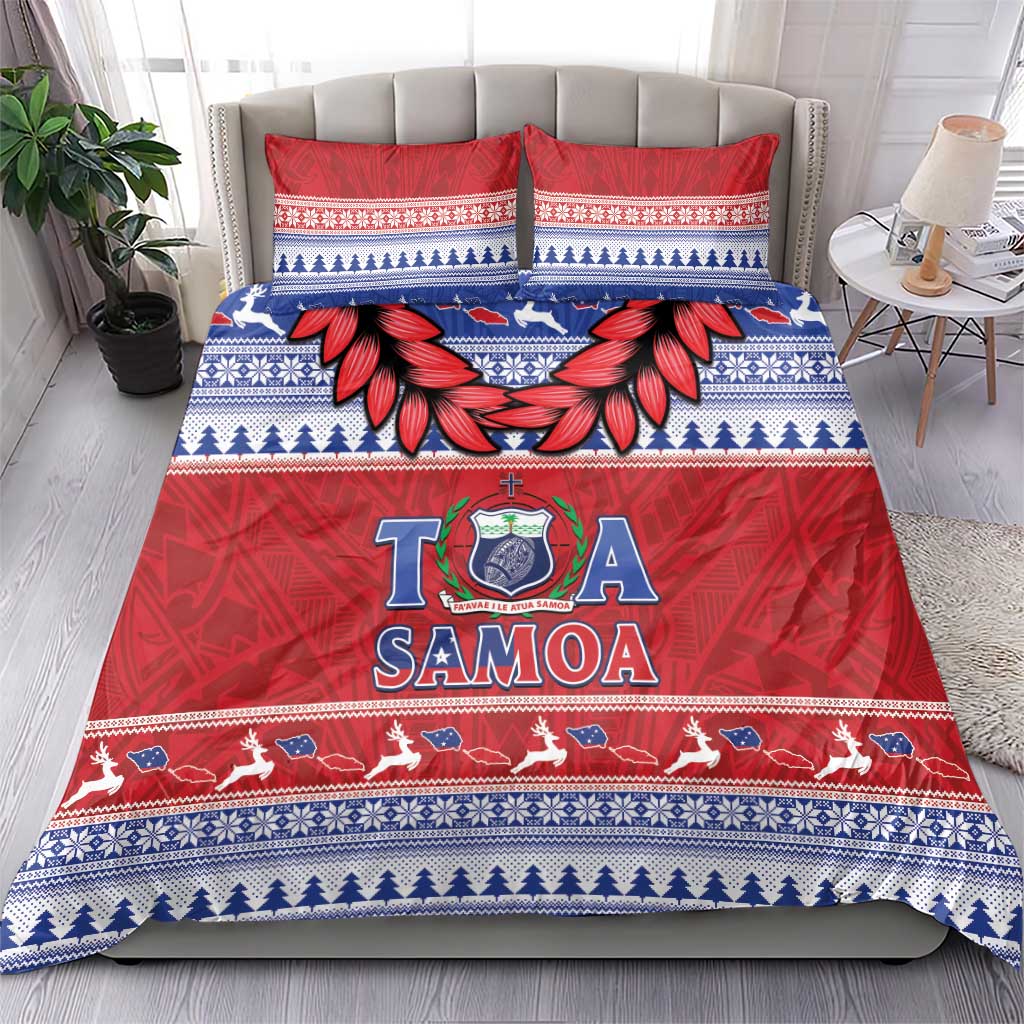 Toa Samoa Rugby Christmas Bedding Set Ula Fala Samoan Pattern Red - Polynesian Pride