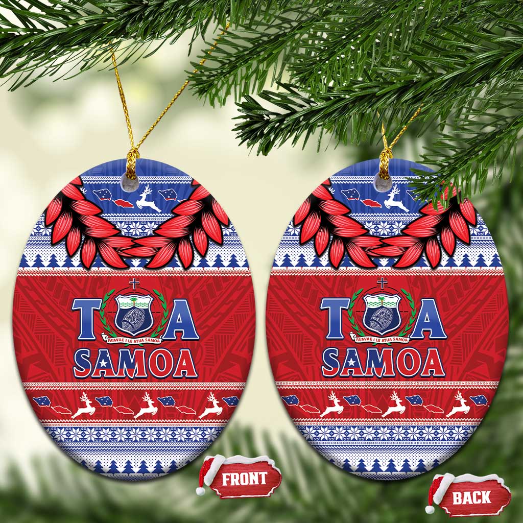 Toa Samoa Rugby Christmas Ceramic Ornament Ula Fala Samoan Pattern Red - Polynesian Pride