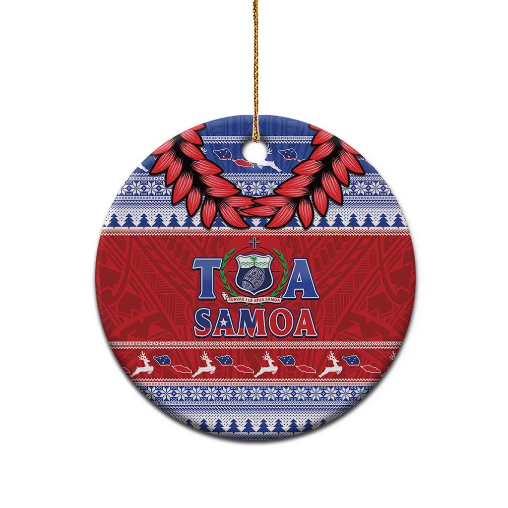 Toa Samoa Rugby Christmas Ceramic Ornament Ula Fala Samoan Pattern Red - Polynesian Pride
