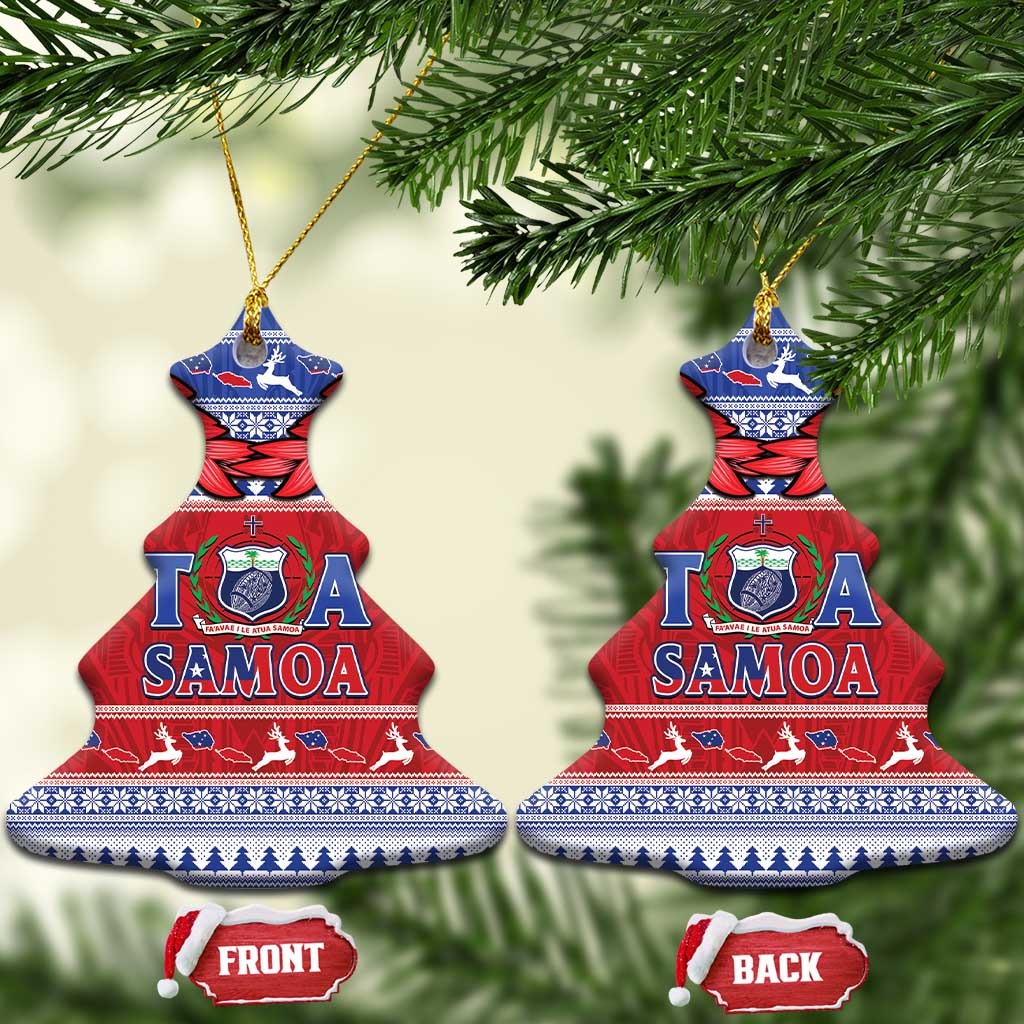 Toa Samoa Rugby Christmas Ceramic Ornament Ula Fala Samoan Pattern Red - Polynesian Pride