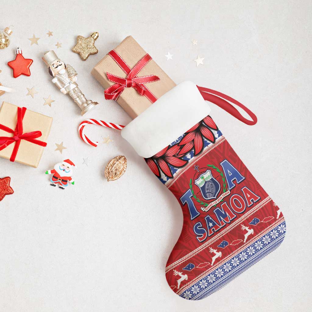 Toa Samoa Rugby Christmas Stocking Ula Fala Samoan Pattern Red - Polynesian Pride