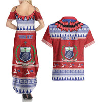 Personalised Toa Samoa Rugby Christmas Couples Matching Summer Maxi Dress and Hawaiian Shirt Ula Fala Samoan Pattern Red - Polynesian Pride