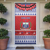 Personalised Toa Samoa Rugby Christmas Door Cover Ula Fala Samoan Pattern Red - Polynesian Pride