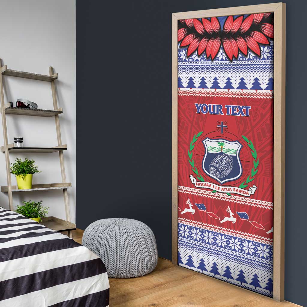 Personalised Toa Samoa Rugby Christmas Door Cover Ula Fala Samoan Pattern Red - Polynesian Pride