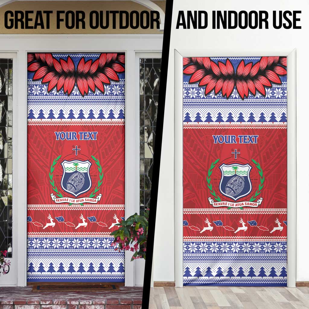 Personalised Toa Samoa Rugby Christmas Door Cover Ula Fala Samoan Pattern Red - Polynesian Pride