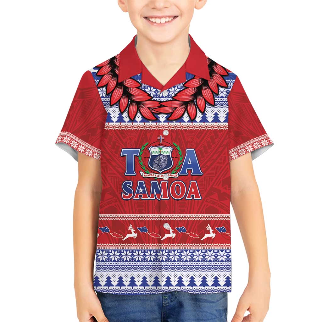 Personalised Toa Samoa Rugby Christmas Family Matching Long Sleeve Bodycon Dress and Hawaiian Shirt Ula Fala Samoan Pattern Red - Polynesian Pride