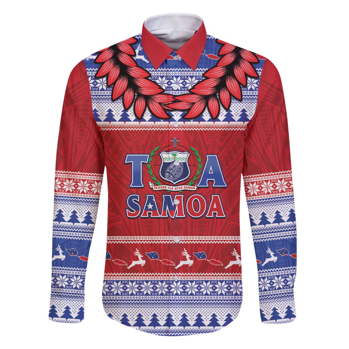 Personalised Toa Samoa Rugby Christmas Family Matching Off The Shoulder Long Sleeve Dress and Hawaiian Shirt Ula Fala Samoan Pattern Red - Polynesian Pride