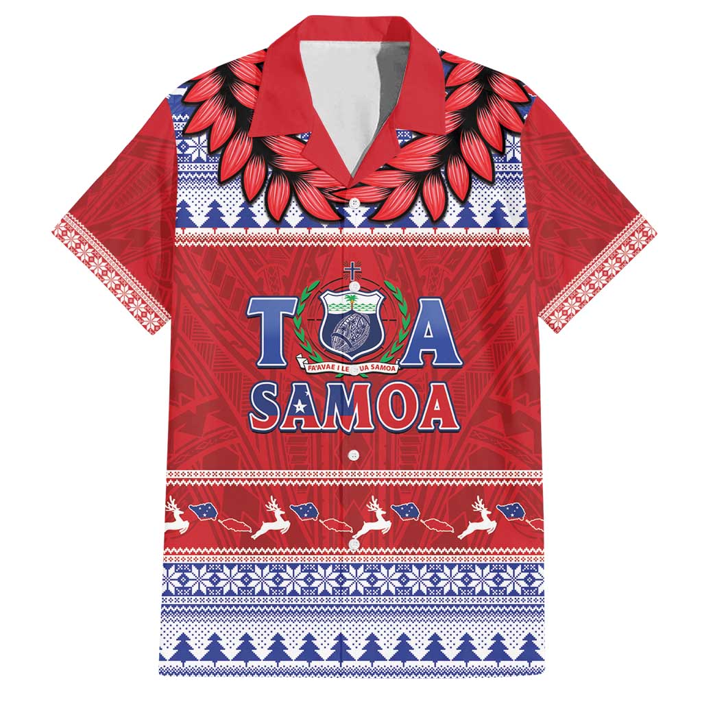 Personalised Toa Samoa Rugby Christmas Family Matching Off Shoulder Maxi Dress and Hawaiian Shirt Ula Fala Samoan Pattern Red - Polynesian Pride