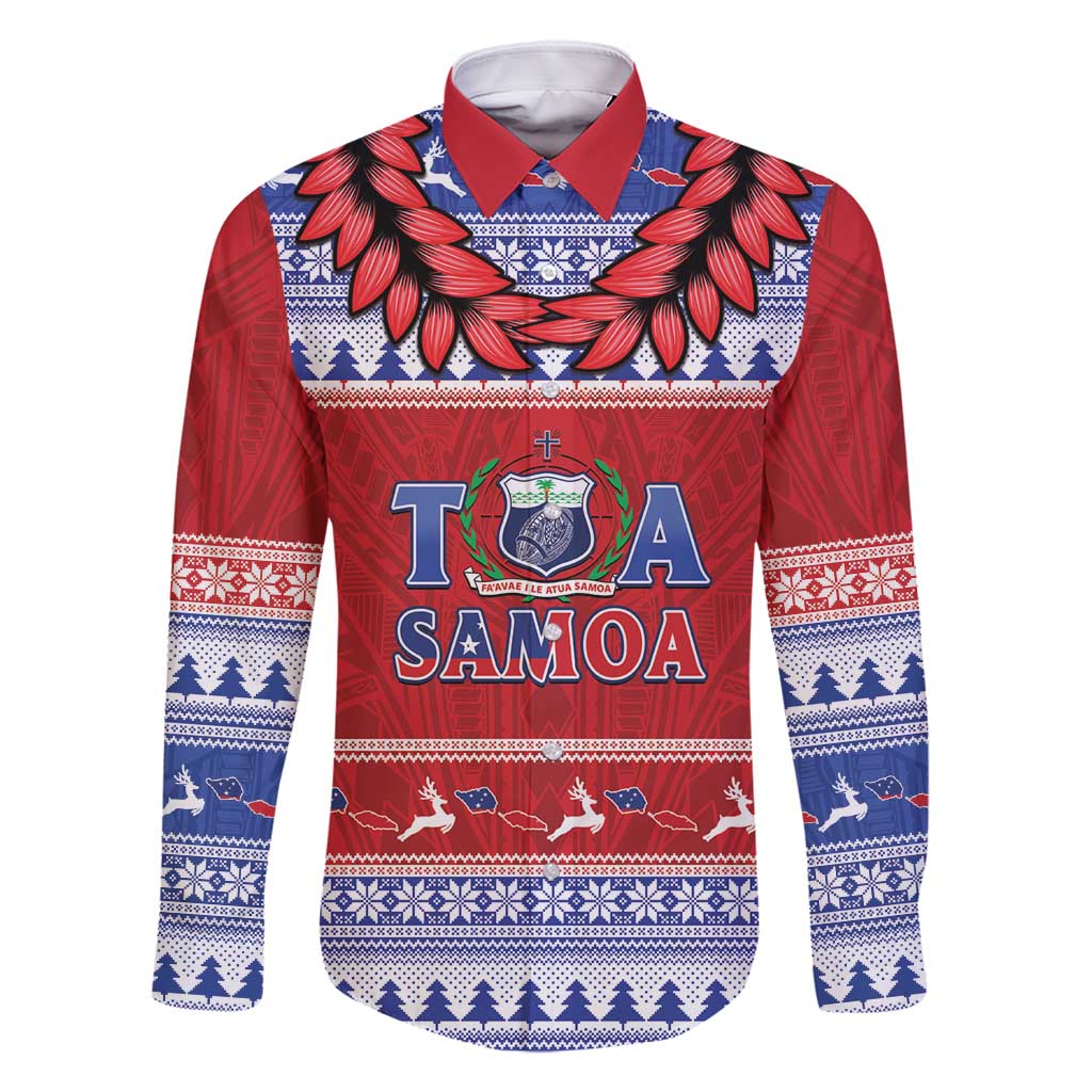 Personalised Toa Samoa Rugby Christmas Family Matching Off Shoulder Short Dress and Hawaiian Shirt Ula Fala Samoan Pattern Red - Polynesian Pride