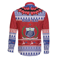 Personalised Toa Samoa Rugby Christmas Family Matching Off Shoulder Short Dress and Hawaiian Shirt Ula Fala Samoan Pattern Red - Polynesian Pride