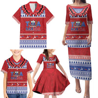 Personalised Toa Samoa Rugby Christmas Family Matching Puletasi and Hawaiian Shirt Ula Fala Samoan Pattern Red - Polynesian Pride