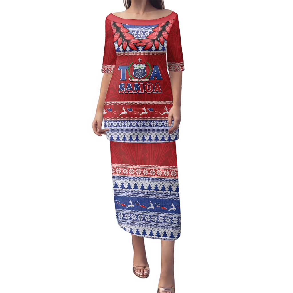 Personalised Toa Samoa Rugby Christmas Family Matching Puletasi and Hawaiian Shirt Ula Fala Samoan Pattern Red - Polynesian Pride