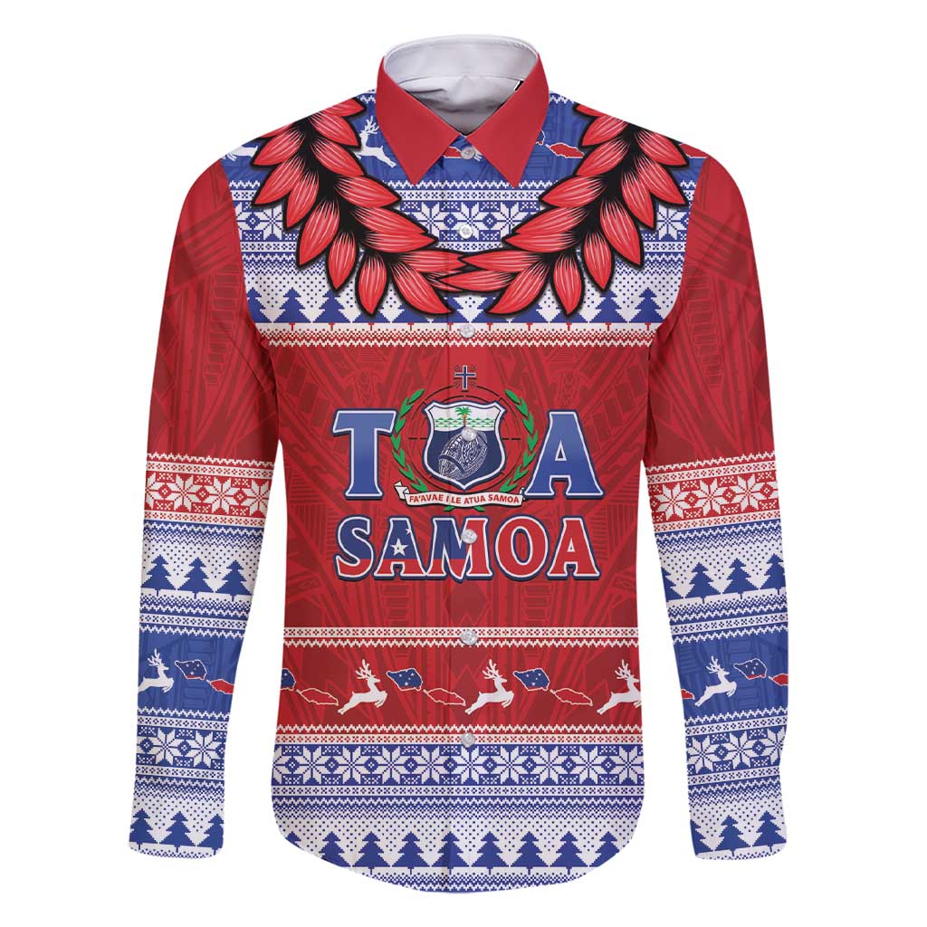 Personalised Toa Samoa Rugby Christmas Family Matching Short Sleeve Bodycon Dress and Hawaiian Shirt Ula Fala Samoan Pattern Red - Polynesian Pride