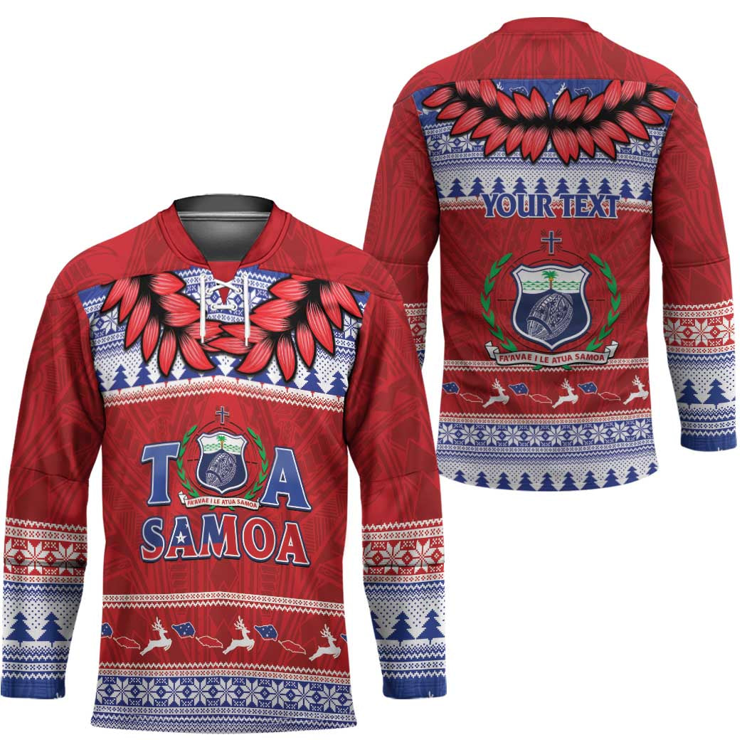 Personalised Toa Samoa Rugby Christmas Hockey Jersey Ula Fala Samoan Pattern Red - Polynesian Pride
