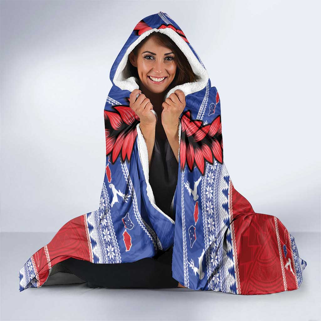Toa Samoa Rugby Christmas Hooded Blanket Ula Fala Samoan Pattern Red - Polynesian Pride