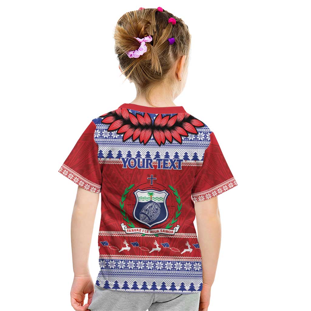 Personalised Toa Samoa Rugby Christmas Kid T Shirt Ula Fala Samoan Pattern Red - Polynesian Pride