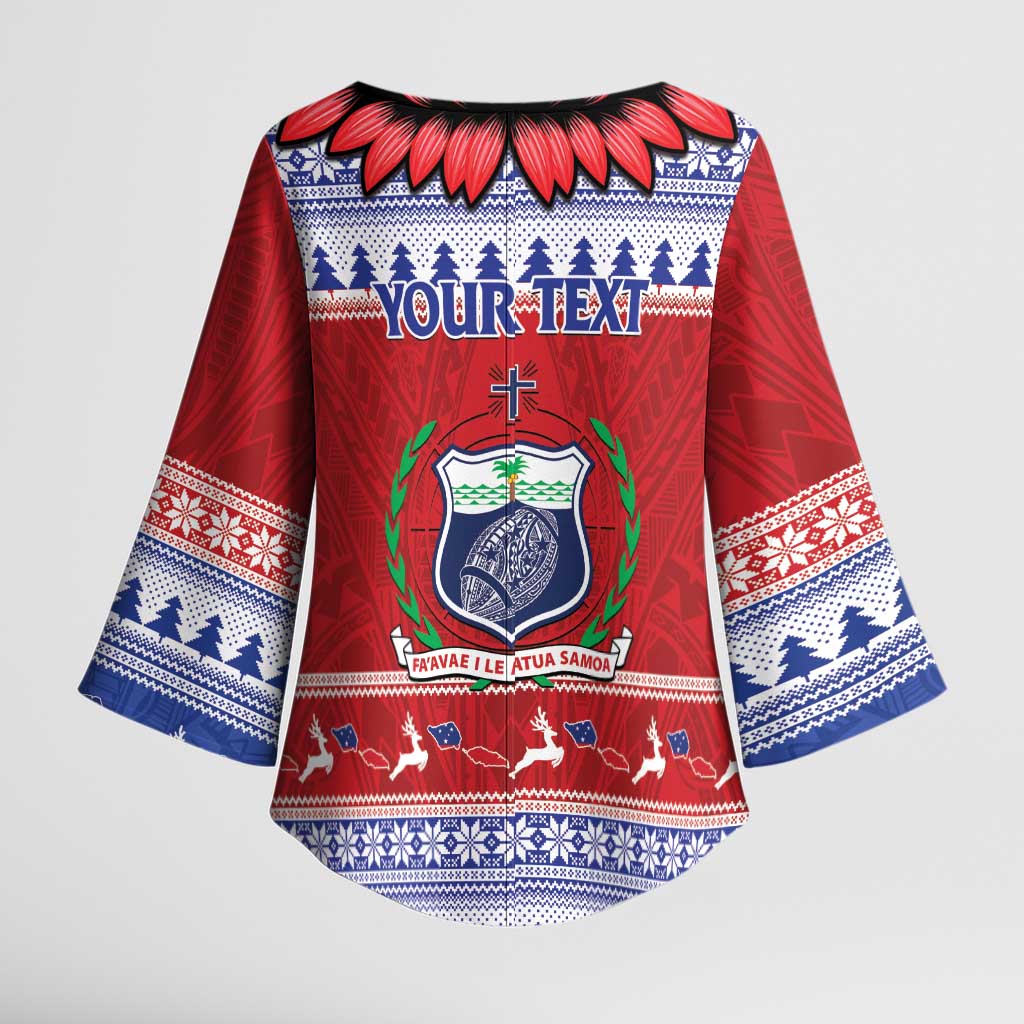 Personalised Toa Samoa Rugby Christmas Kimono Sleeve Blouse Ula Fala Samoan Pattern Red - Polynesian Pride