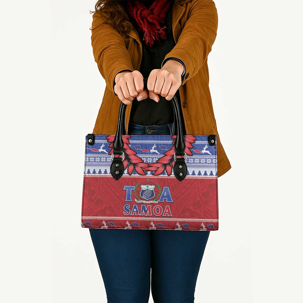 Toa Samoa Rugby Christmas Leather Bag Ula Fala Samoan Pattern Red - Polynesian Pride