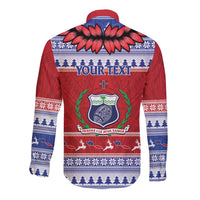 Personalised Toa Samoa Rugby Christmas Long Sleeve Button Shirt Ula Fala Samoan Pattern Red - Polynesian Pride