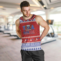 Personalised Toa Samoa Rugby Christmas Men Tank Top Ula Fala Samoan Pattern Red - Polynesian Pride
