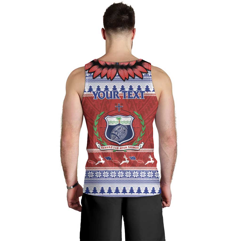 Personalised Toa Samoa Rugby Christmas Men Tank Top Ula Fala Samoan Pattern Red - Polynesian Pride