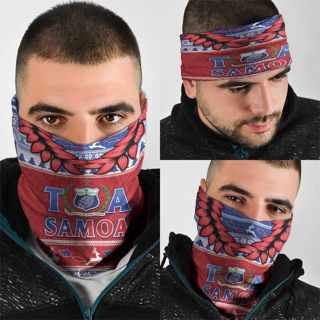 Toa Samoa Rugby Christmas Neck Gaiter Ula Fala Samoan Pattern Red - Polynesian Pride