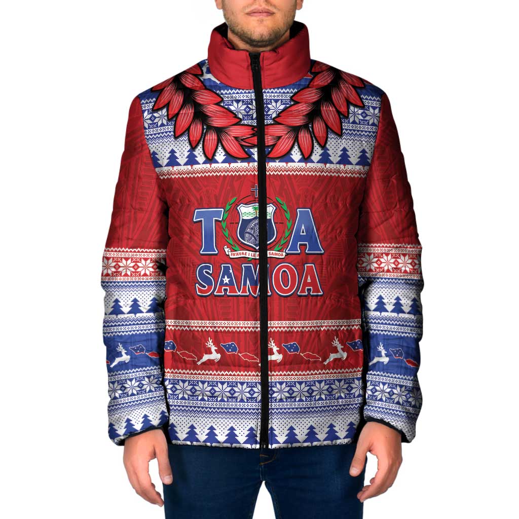 Personalised Toa Samoa Rugby Christmas Padded Jacket Ula Fala Samoan Pattern Red - Polynesian Pride