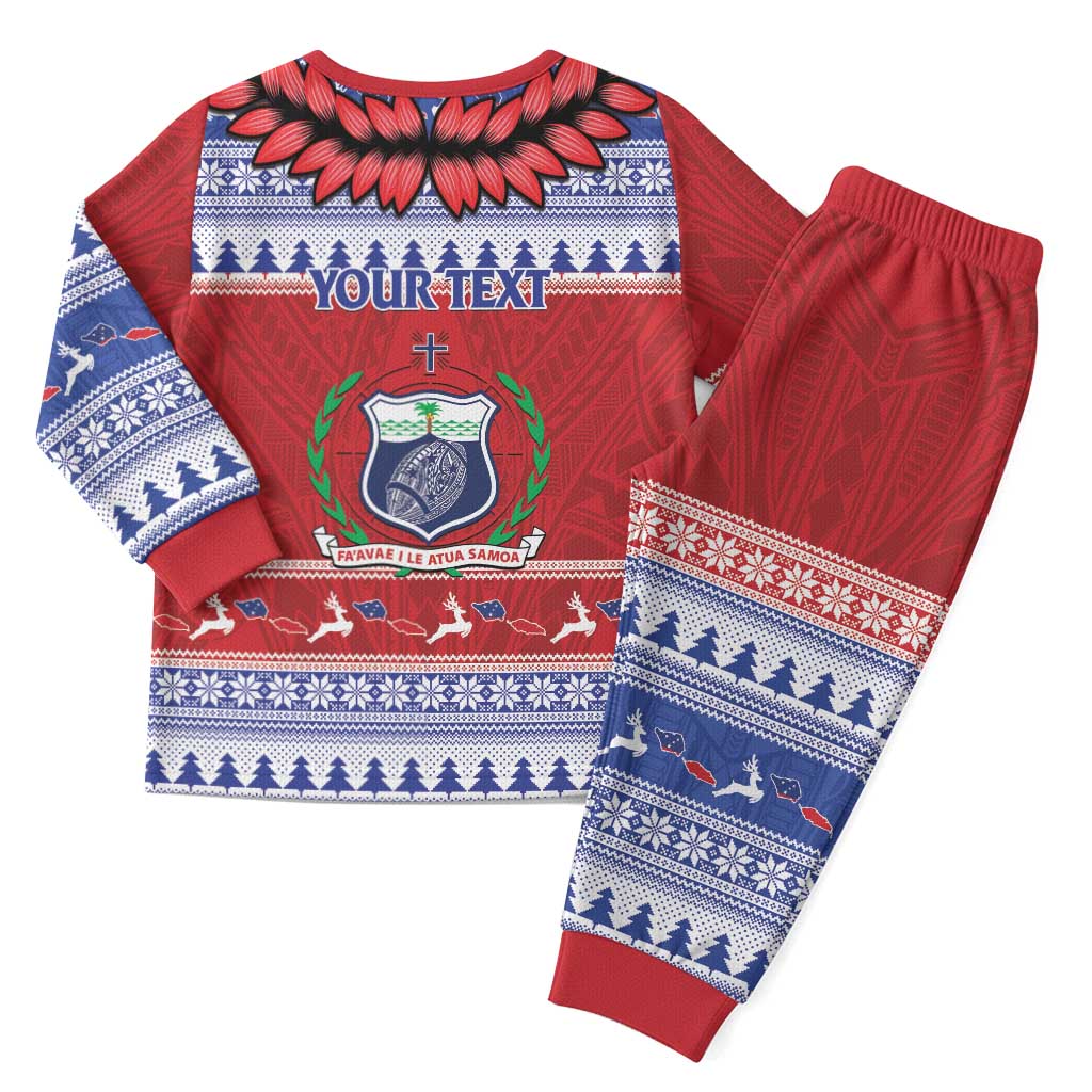 Personalised Toa Samoa Rugby Christmas Pajama Set Ula Fala Samoan Pattern Red - Polynesian Pride