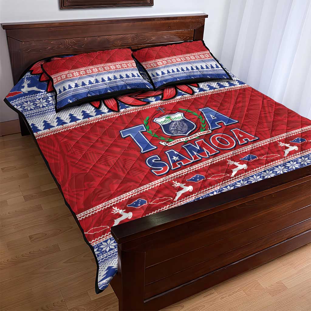 Toa Samoa Rugby Christmas Quilt Bed Set Ula Fala Samoan Pattern Red - Polynesian Pride