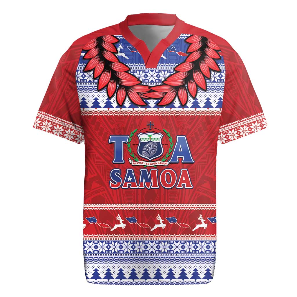 Personalised Toa Samoa Rugby Christmas Rugby Jersey Ula Fala Samoan Pattern Red - Polynesian Pride