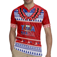 Personalised Toa Samoa Rugby Christmas Rugby Jersey Ula Fala Samoan Pattern Red - Polynesian Pride