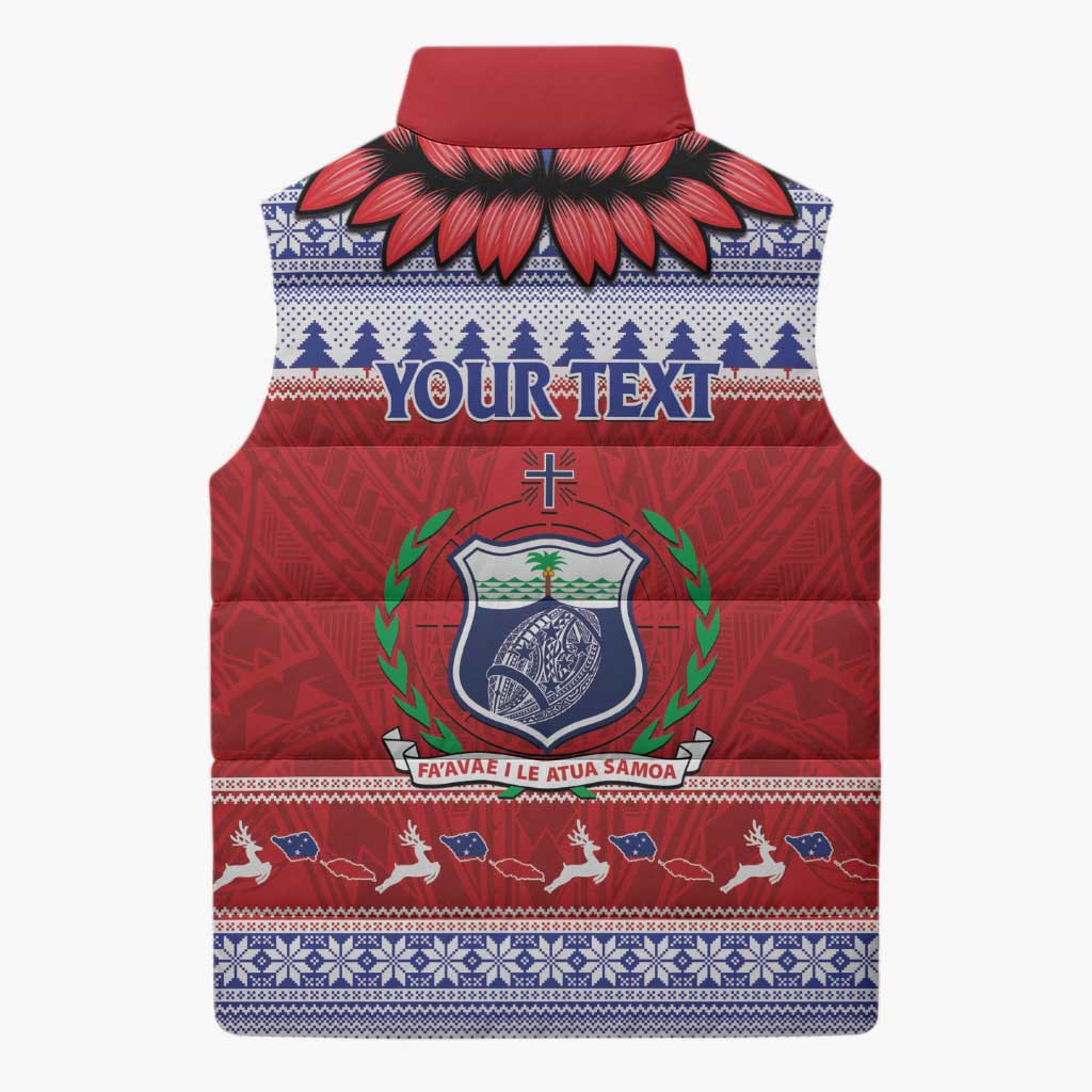 Personalised Toa Samoa Rugby Christmas Sleeveless Puffer Jacket Ula Fala Samoan Pattern Red - Polynesian Pride