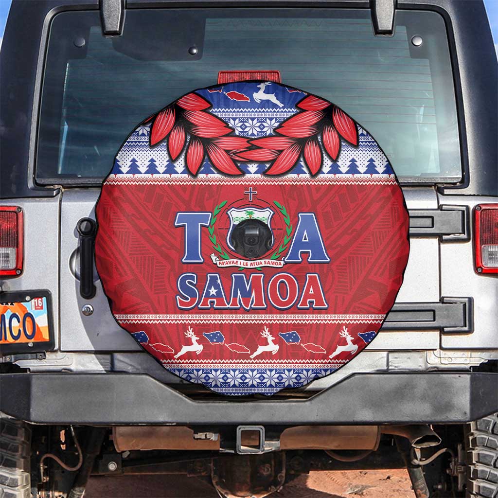 Toa Samoa Rugby Christmas Spare Tire Cover Ula Fala Samoan Pattern Red - Polynesian Pride