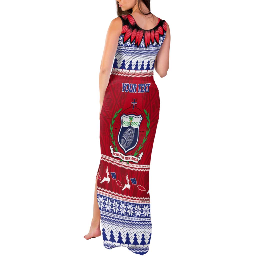 Personalised Toa Samoa Rugby Christmas Tank Maxi Dress Ula Fala Samoan Pattern Red - Polynesian Pride