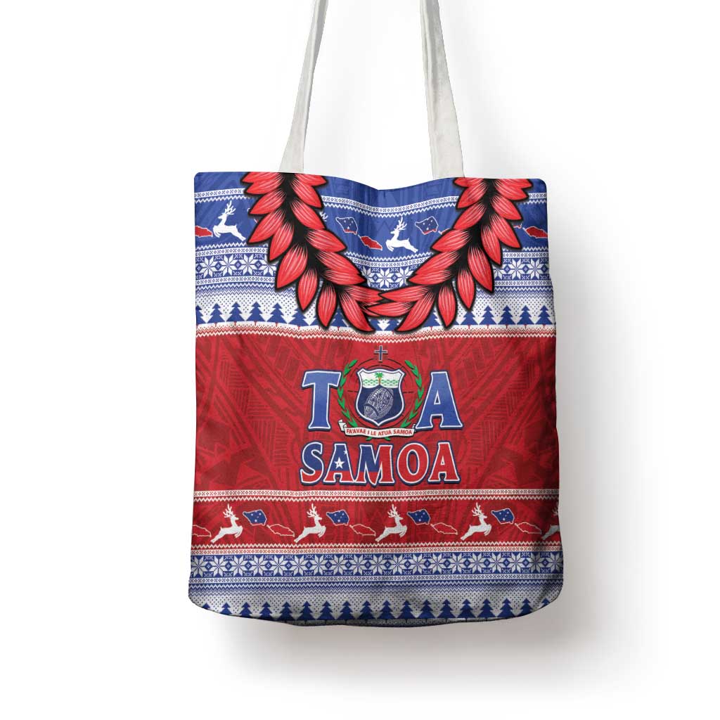 Toa Samoa Rugby Christmas Tote Bag Ula Fala Samoan Pattern Red - Polynesian Pride