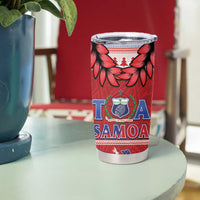 Toa Samoa Rugby Christmas Tumbler Cup Ula Fala Samoan Pattern Red - Polynesian Pride