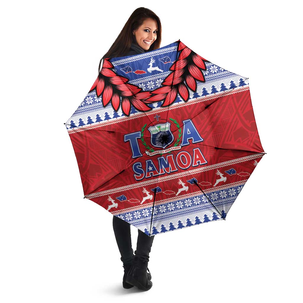 Toa Samoa Rugby Christmas Umbrella Ula Fala Samoan Pattern Red - Polynesian Pride