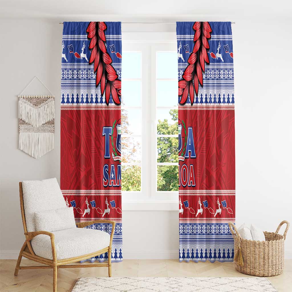 Toa Samoa Rugby Christmas Window Curtain Ula Fala Samoan Pattern Red - Polynesian Pride